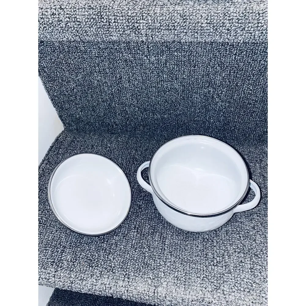X4 Lot Golden Rabbit White Set Enamelware Small Soup Pots Little For Set Metal